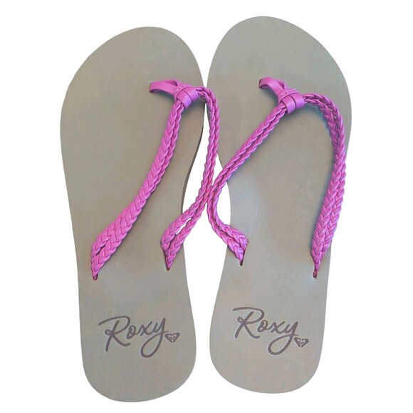 Roxy Flip Flop Thong Sandals Youth 3 Pink Braided Straps Raspberry Dream - Picture 3 of 4